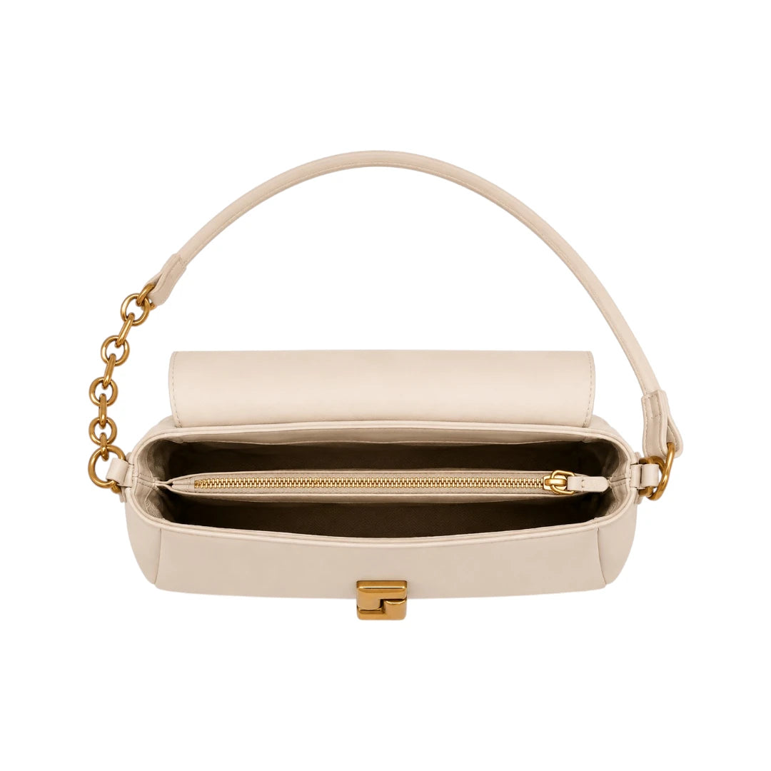 Revixa Beige Chain Accent PU Leather Shoulder Bag