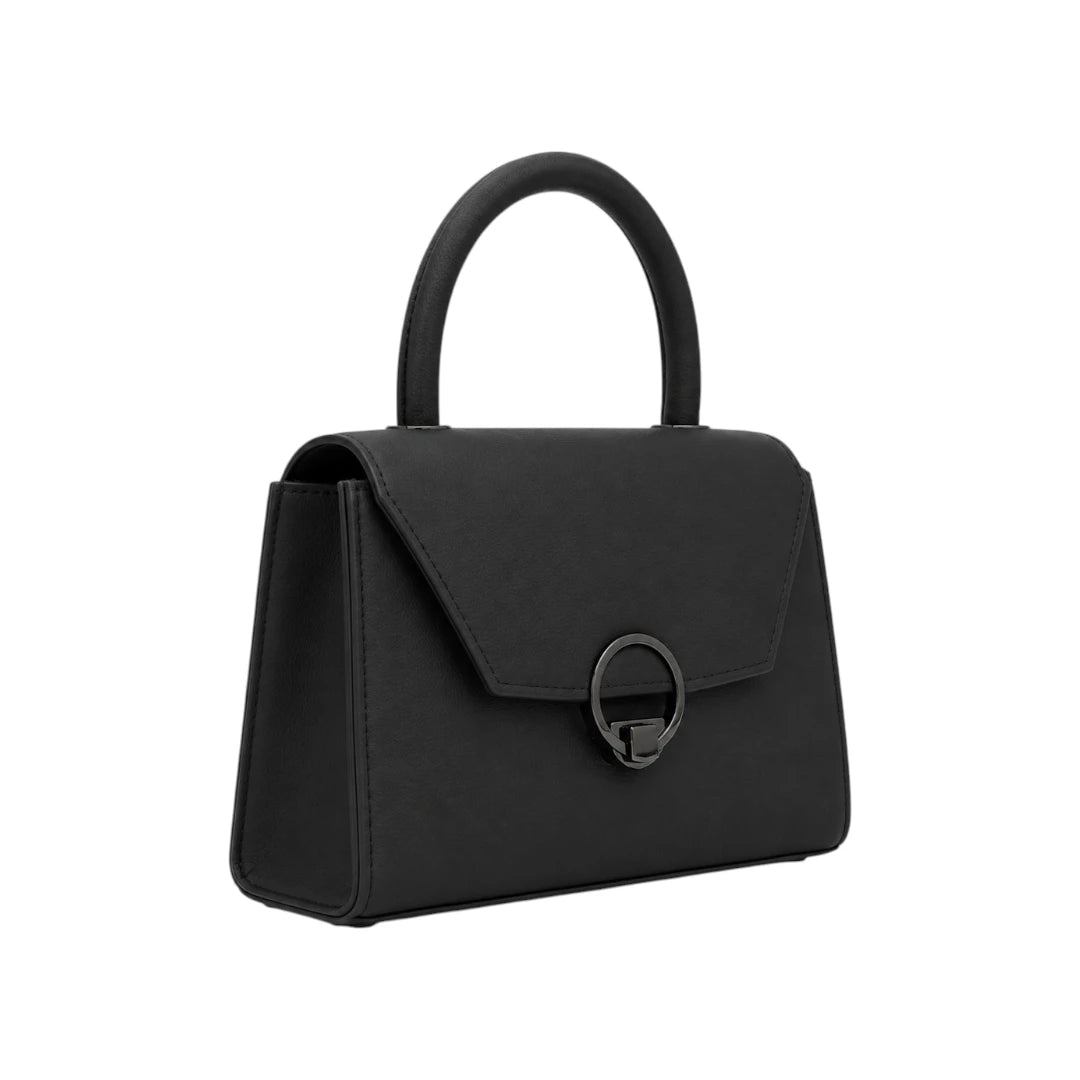 Revixa Black Ring Accent PU Leather Structured Handbag