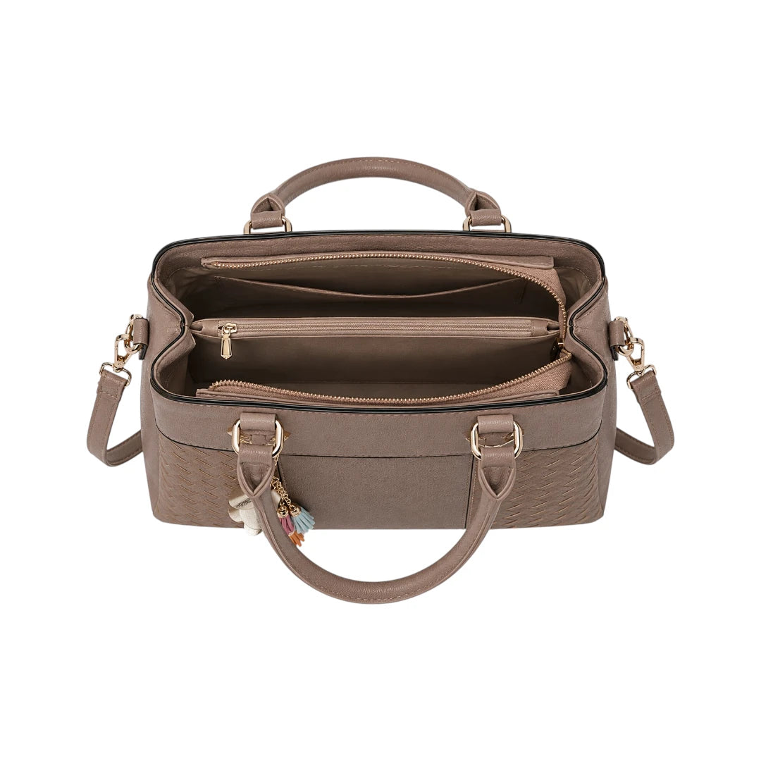Revixa Brown Woven PU Leather Structured Shoulder Bag