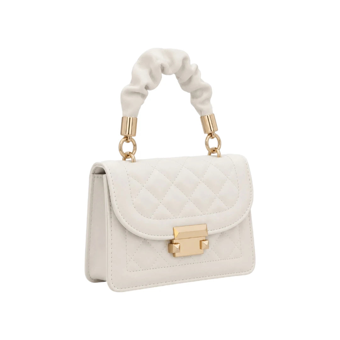 Revixa White Quilted PU Leather Top Handle Handbag