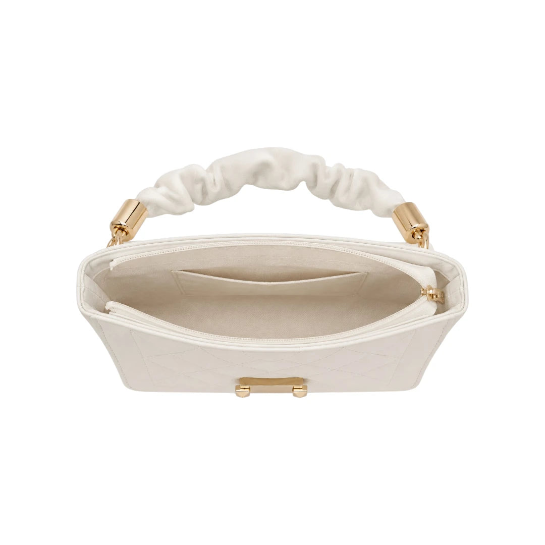Revixa White Quilted PU Leather Top Handle Handbag