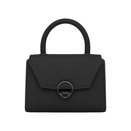 Revixa Black Ring Accent Leather Structured Handbag
