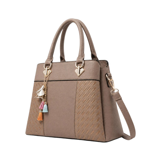 Revixa Brown Woven Leather Structured Shoulder Bag