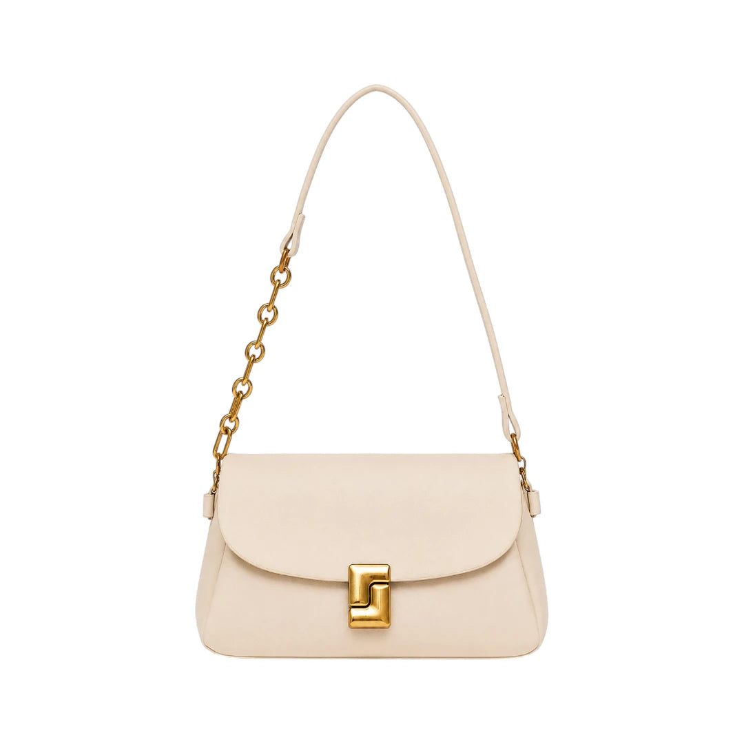 Revixa Beige Chain Accent PU Leather Shoulder Bag