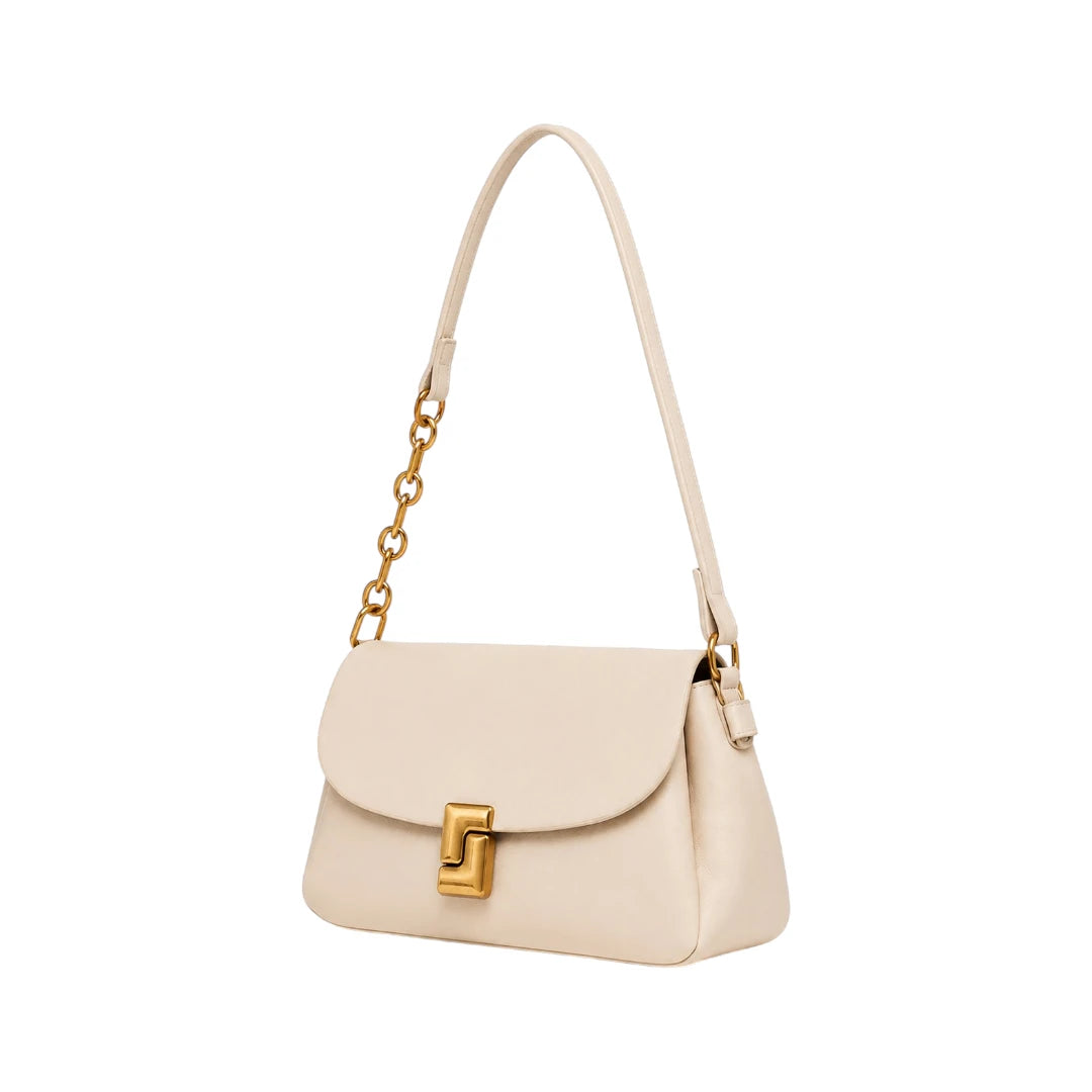Revixa Beige Chain Accent PU Leather Shoulder Bag