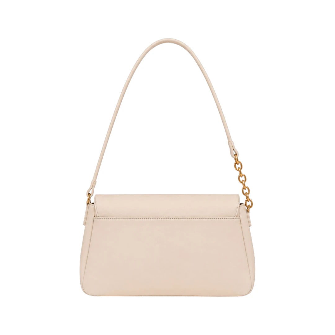 Revixa Beige Chain Accent PU Leather Shoulder Bag