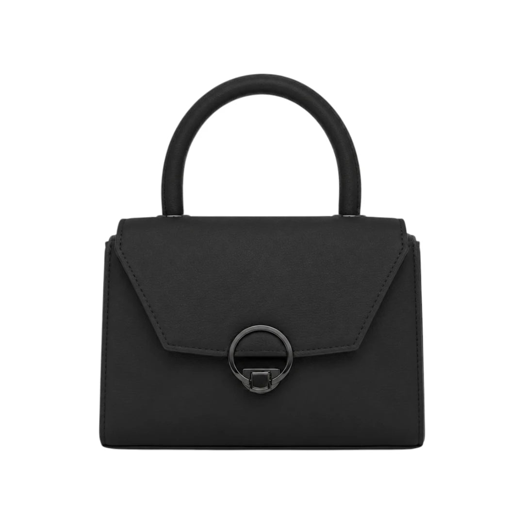 Revixa Black Ring Accent PU Leather Structured Handbag