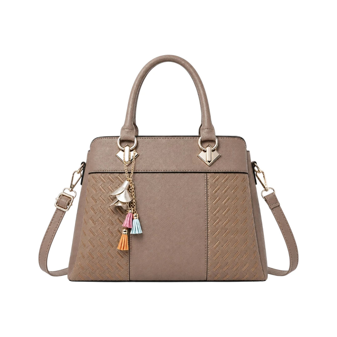 Revixa Brown Woven PU Leather Structured Shoulder Bag