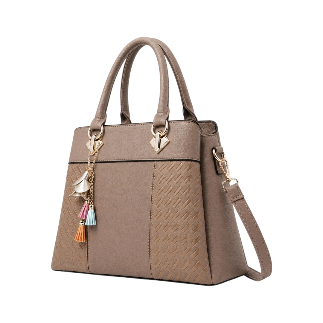 Revixa Brown Woven PU Leather Structured Shoulder Bag