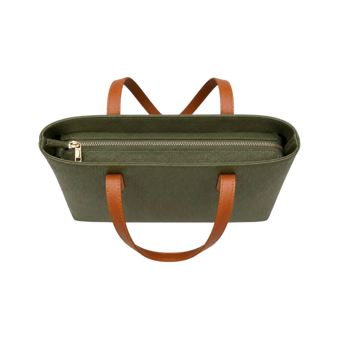 Revixa Olive Textured PU Leather Classic Tote Bag