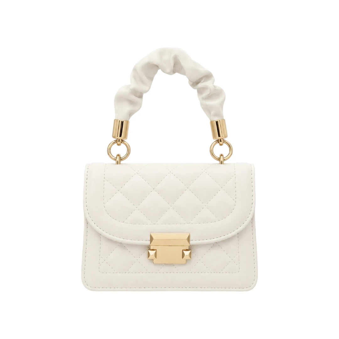 Revixa White Quilted PU Leather Top Handle Handbag