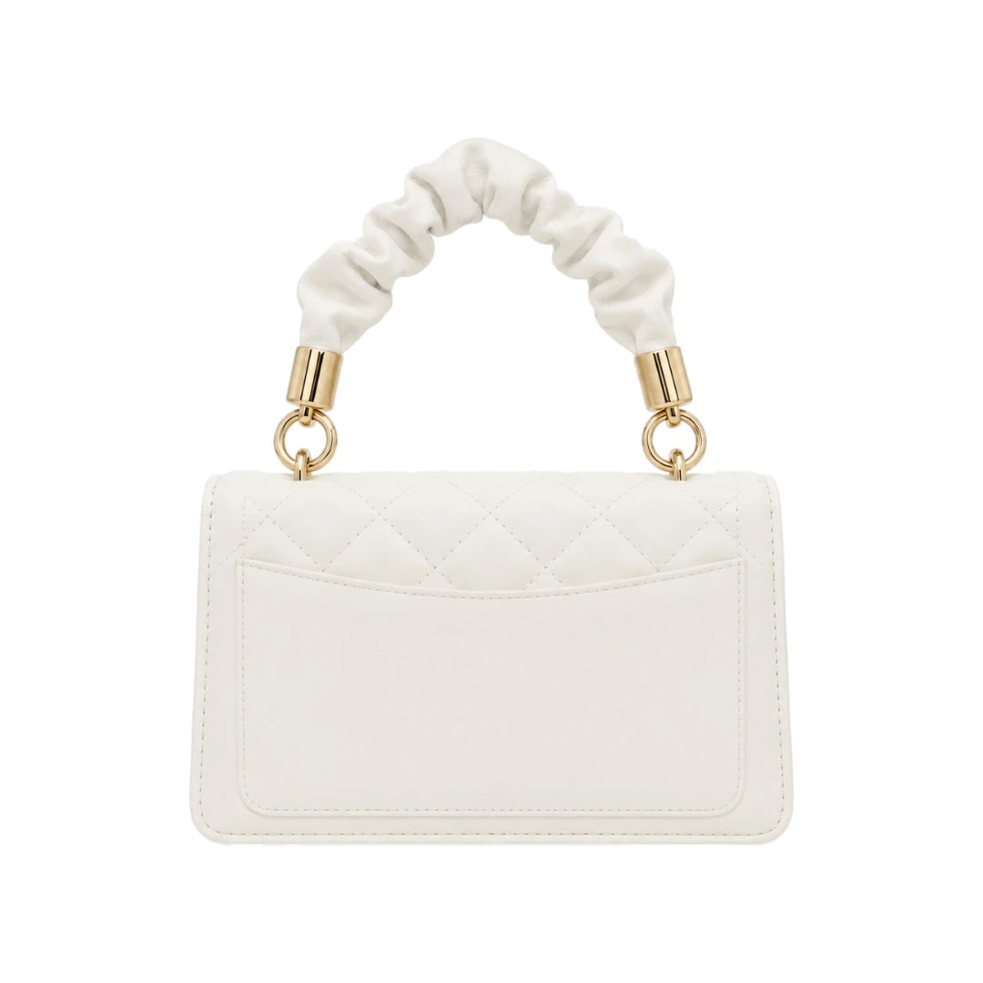 Revixa White Quilted PU Leather Top Handle Handbag