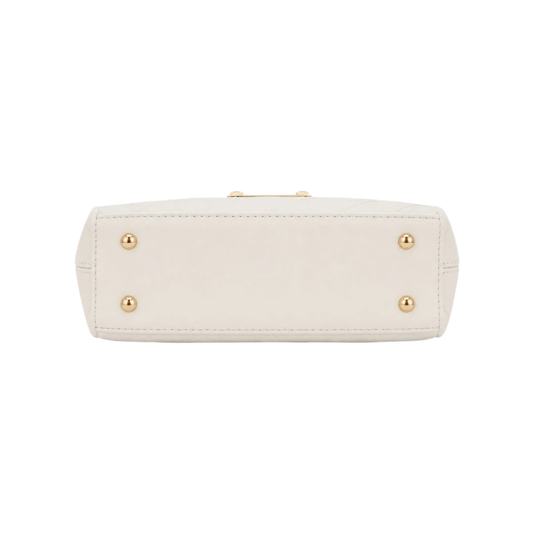 Revixa White Quilted PU Leather Top Handle Handbag